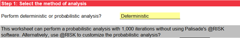 Step 1 of BT Case 1 worksheet: Deterministic analysis.